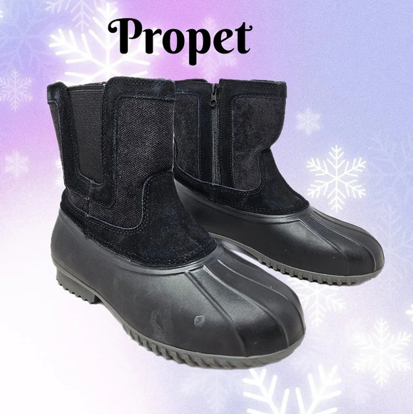 Propet Snow Insley Boots Womens Sz 7z Extra Wide Black Rubber-Leather Waterproof - Picture 1 of 12